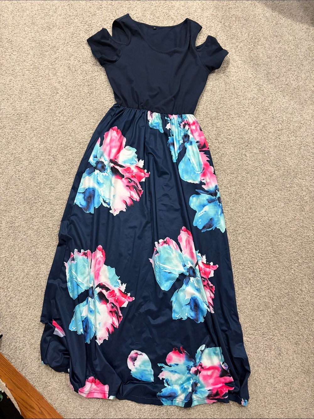 Navy Maxi Dress with Pink & Sky Blue Floral Skirt